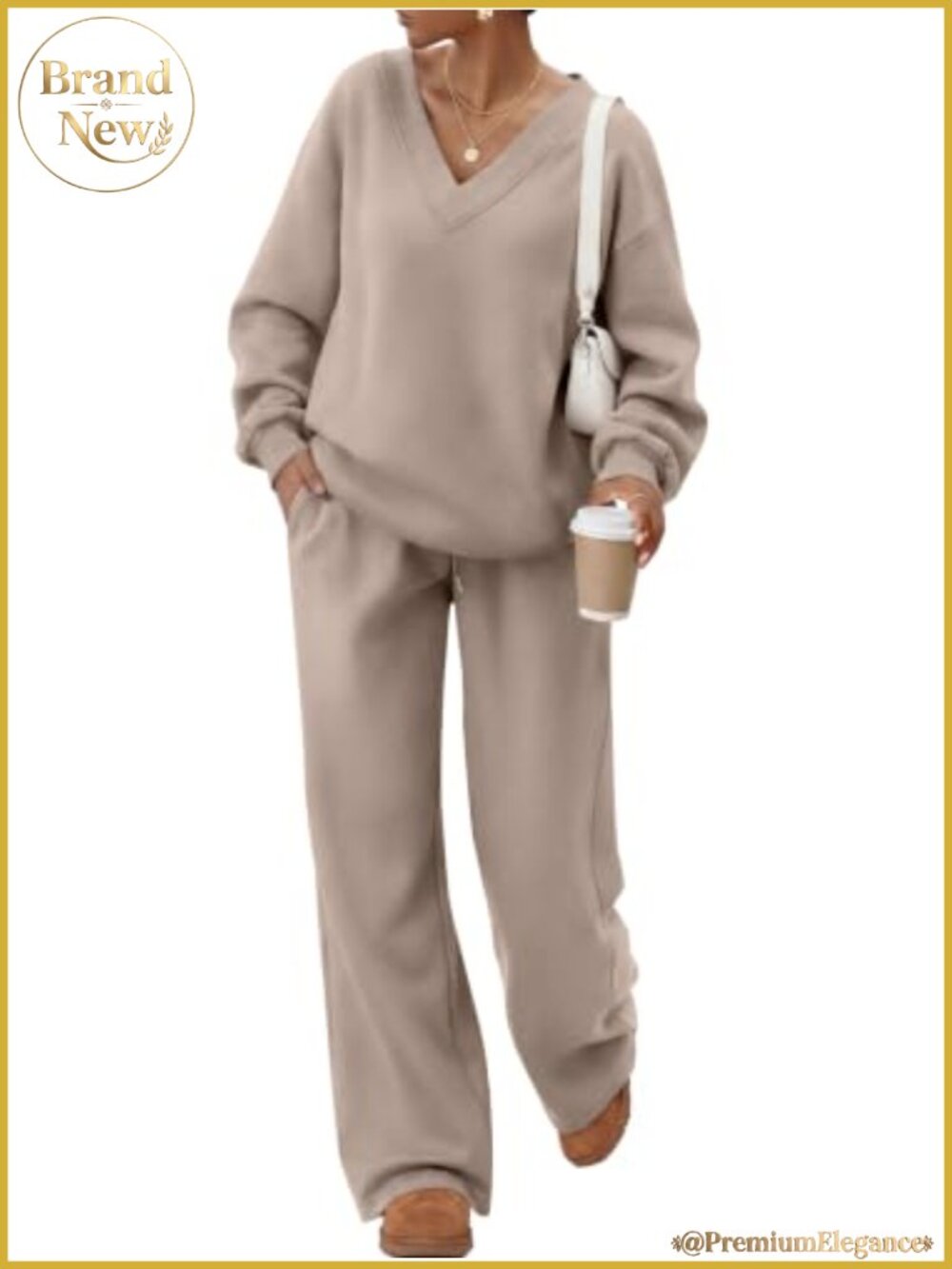 Women's 2 Piece Sweatsuit V-Neck Oversized Wide Leg Set